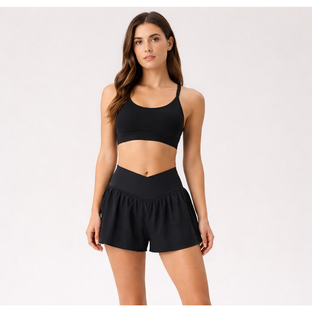 Aerie Offline Real Me Crossover Flowy Shorts Womens Size XL Black Pockets Lined